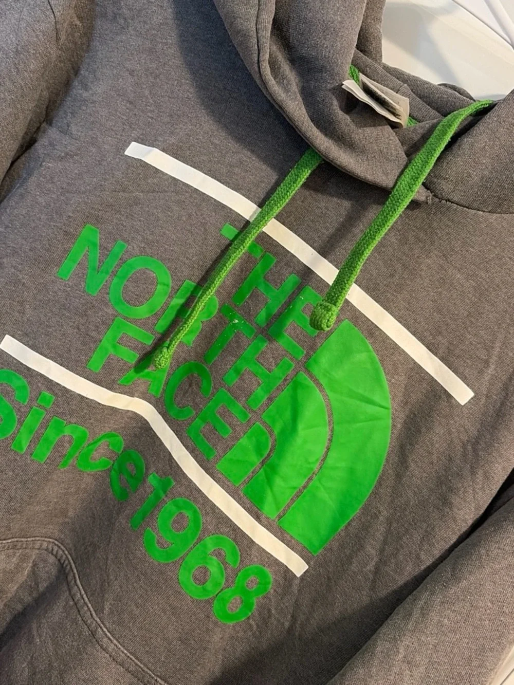 The North Face Gray Pullover Hoodie with Bright Green Logo